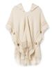 Otoño Primavera Invierno Tallas Grandes para Mujer Tejido de Punto Hueco con Borlas Suéter de Punto Pulóver Botón Mangas Murciélago Poncho con Capucha Chal para Mujer Suéter
