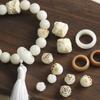 Cuentas redondas de Bodhi blancas talladas con forma de rosa de loto y garra de gato para correr, accesorios de bricolaje con cuentas, pulseras y collares.