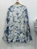 Vestido artístico azul tie-dye hecho a mano de Radix Isatidis de planta pura original, sobrecapas exteriores protectoras solares