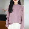 Nuevo Suéter de Punto de Algodón Puro con Cuello Alto Medio de Manga Larga para Mujer Color Sólido Tejido de Trenzas Holgado Camisa Base Superior Otoño/Invierno 2026