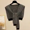 2024 Nuevo Chal de Punto Rayado Exterior de Alta Gama para Mujer Verano Habitación con Aire Acondicionado Chaleco para Cuello Cuello Cálido para Otoño e Invierno