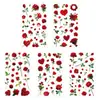 5 adesivos florais transparentes de PET de rosas vermelho-fogo, flores de planta, capa de celular INS, material para diário, adesivos DIY