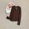 Camiseta básica de cuello redondo y manga larga, estilo minimalista para otoño e invierno, camiseta ajustada simple y elegante, top versátil casual para usar debajo de otra ropa, ins