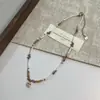 Collar de Piedra Natural con Perlas Color Champán Retro, Cadena de Clavícula Apilada de Perlas de Arroz Atmosférica, Cadena de Piedras Preciosas Colorida para el Cuello para Mujeres