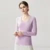 Suéter de Punto Fino de Lana y Cachemira para Mujer, temporada Otoño e Invierno, Calibre 12, Cuello en U, Manga Larga, Ajustado, Prenda Base