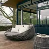 Cama Sofa de Ratán para Exteriores Patio Balcón Ratán Sintético Cama Redonda Patio Jardín Piscina Personas Perezosas B&B Tumbona Redonda de Ratán