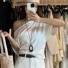 Cuerda de Cuero Negro Colgante Ovalado de Madera Diseño de Nicho Collar para Mujer Ancho Accesible Lujo Gama Alta Cadena para Clavícula Accesorios