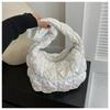 Bolso de plumas para mujer, de gran capacidad, estilo coreano, plisado, informal, suave, con hilo bordado, ligero, para debajo del brazo
