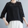 Foto Real de Moda de Verano 2025 Camiseta Versátil Estilo Occidental Manga Tres Cuartos Talla Grande para Mujer Aspecto Delgado Holgado Malla Seda de Hielo para Mujer