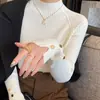Camiseta Básica Blanca de Punto de Manga Larga para Mujer 2025 Nuevo Estilo Coreano de Gama Alta Estilo Occidental Suéter de Cuello Alto Medio Prenda Interior
