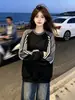 Sudadera con capucha de retazos de color liso y a rayas, cuello redondo, personalidad simple y de nicho, para mujer, otoño e invierno, nueva, holgada, versátil, estilo casual, top