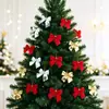 Enfeites de Árvore de Natal 5cm Laços de Veludo Vermelho de Natal Pacote com 12 Unidades Dourado, Prata e Vermelho Tecido Laços Pequenos