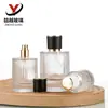 Atacado Em Estoque Frasco de Perfume de Vidro Transparente 30ml Frasco Recarregável de Perfume Cilíndrico 50ml Frasco com Borrifador Pressão Listrado Vertical