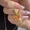 Colar de Contas de Transferência Borboleta Esmaltada Feminino Luxo Leve Alto Padrão Estilo Fada Cor Gradiente Retrô Corrente na Clavícula Acessórios