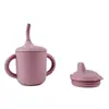 Conjunto de Louça Infantil de Silicone de Grau Alimentício com Colher Macia, Garfo, Tigela com Ventosa, Prato Dividido, Babador e Caixa de Presente, com Patente de Design