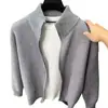 Cárdigan de punto liso con cremallera para hombre, suéter versátil para otoño e invierno, chaqueta ajustada con cuello alto