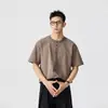 Camisa Polo Retro Americana de Manga Corta para Hombre, Camisa Base Elegante de Alto Nivel con Cuello Henley, Camiseta Holgada de Peso Pesado para Hombre al por Mayor