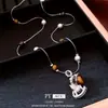 Collar Colgante Redondo con Cuentas de Piedra Ojo de Tigre, Nuevo Estilo Chino, Cadena Sencilla para Suéter, Accesorio de Moda y Versátil