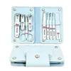 Set Nuevo de Fábrica de 9 Piezas para Uñas Estilo Coreano en Azul Macaron, Set de Tijeras para Uñas de Alta Calidad con Logo Impreso