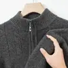 Suéter Masculino de Lã Outono 2026 Casual Moda Pulôver Gola com Zíper Estilo Engrossado Suéter de Lã Malha Masculino