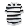 2026 Verão Novo Masculino Manga Curta Três Botões Preto e Branco Listrado Casual Malha Camisa Polo Fashionável e Versátil