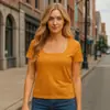 Camiseta cuadrada de manga corta transfronteriza para mujer, nuevo estilo básico casual simple, camiseta cuadrada de color liso estampada