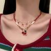 Nuevo Collar con Colgante de Cereza Dulce de Verano Diseño Nicho Cadena Clavícula Estilo Pastoral Doble Capa Apilado Collar de Amor