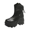 Botas plataforma emagrecedoras, estilo transfronteiriço, nova coleção outono feminino, zíper lateral, tamanhos grandes, solado grosso, tornozeleiras de salto alto estilo britânico