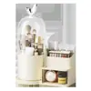 Caja giratoria de almacenamiento de cosméticos, organizador de escritorio a prueba de polvo para brochas de maquillaje, labiales, sombras de ojos, organizador de tocador