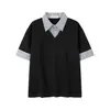 Camisa Falsa Preta de Duas Peças com Gola, Camisa Polo de Manga Curta, Patchwork Xadrez Unissex, Estilo de Alta Inteligência, Top Simples e Solto para Casal