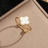 Anillo de acero de titanio con forma de trébol de cuatro hojas y explosiones, ajustable, para mujer, de nicho, pequeño, fresco, diseño compacto, joyería al por mayor