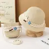 Conjunto de Sombrero de Paja y Bolso de Conejito de Dibujos Animados para Niños en Verano, Sombrero de Sol de Ala Ancha para Niñas para Protección Solar en la Playa y la Costa