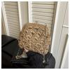 Bolsa de Praia de Palha Nova de Verão Transfronteiriça Moda Bolsa de Ombro com Corrente Bolsa Transversal de Nicho Bolsa de Encaixe Tecida