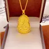 Pingente de Latão Banhado a Ouro de Guanyin, Estilo Chinês Luxo Leve Retro Dourado Areia, Amuleto de Segurança Eterna para o Ano de Nascimento, Retenção de Cor Duradoura