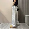 Nuevos jeans de verano para hombre, estilo americano moderno, color claro, lavados, retazos vintage, con caída, ligeros, holgados, pierna ancha curva
