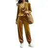 Conjunto de Moda Feminina Casual Europeia e Americana Outono/Inverno 2026: Blusa com Gola Drapeada de Manga Longa e Calça Jogger para Amazon Transfronteiriça