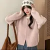 Cárdigan de punto gofre para mujer, nuevo suéter casual estilo coreano otoño/invierno, prenda exterior versátil, top reductor de edad con doble cremallera