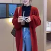 Suéter cárdigan de color sólido elegante para mujer para Otoño/Invierno 2025, de longitud media, abrigo de punto casual de corte holgado