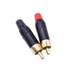 Plugue RCA macho vermelho e preto concha de alumínio eletroforético preto plugue RCA de áudio e vídeo cobre banhado a ouro cabeça de lótus RCA macho 6mm