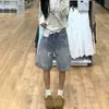 Shorts de mezclilla vintage salpicados de tinta para mujer, estilo fino de verano, adelgazantes para cuerpo tipo pera, talla grande, pantalones holgados de pierna ancha de longitud media