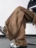 Pantalones Holgados Estilo Japonés Color Café para Hombre, Pantalones Casuales Retro Americanos de Otoño con Caída, Pantalones Rectos de Pierna Ancha hasta el Suelo