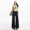 Pantalones de pierna ancha rectos de doble botón en color denim original de diseño nicho transfronterizo para mujer, nuevo estilo otoño 2026, de cintura alta, holgados y adelgazantes