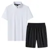 Conjunto de Sensación Fría para Hombre, Nuevo Estilo de Verano, Camiseta de Manga Corta Abierta con Cuello Mao y Shorts Deportivos Casuales Sueltos, Conjunto de Dos Piezas