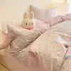 Conjunto de Cuatro Piezas de Algodón Floral Pequeño Grueso Cálido con Forro Polar Lado A Algodón Puro Lado B Polar de Leche 1.8m Arroz Coral Polar de Leche