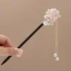 Nuevos pasadores de pelo con borla de flor estilo chino Ma Mian Qun accesorios Hanfu Buyao pasadores de madera estilo antiguo temperamento pasadores de moño de pelo de moda