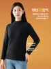 Camiseta básica de forro polar para mujer, cuello semi-alto, engrosada para otoño e invierno, hecha de forro polar peinado, top cálido con cuello medio-alto, capa interior ajustada para mujer