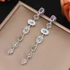 Pendientes Largos de Borla de Diamante de Color Transfronterizos con Empalme Irregular, Lujo Ligero, Más Vendidos en Europa, América y Turquía, Pendientes para Mujer
