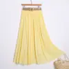 Falda de algodón y lino fluida de color liso en línea A para mujer, nuevo estilo de verano, versátil y estilizada, con cinturón, falda midi de Tencel y lino