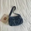 Bolsa de Jeans Lavado Cor Sólida Casual Simples Retrô para o Dia a Dia 2026 Nova Moda Bolsinha de Ombro Transversal Texturizada