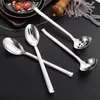 Cucharas Públicas de Acero Inoxidable 304 Transfronterizas para Platos, Fugas, Cuchara de Acero Inoxidable de Alta Gama para Hot Pot, Fugas, Cuchara de Sopa con Mango Largo para el Hogar, Cuchara de Servicio para Hotel